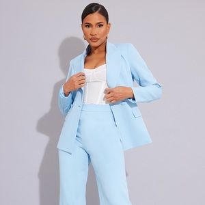 PrettyLittleThing Light Blue Woven Pocket Detail Double Breasted Blazer